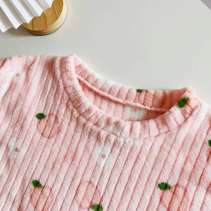 Pijama Feminino de Inverno com Estampa de Ursinho – Conjunto de Flanela Coral Quente e Aconchegante para Casa