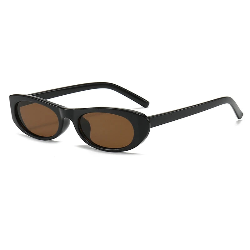 Óculos de Sol Feminino Retrô Oval – Armação Pequena Preta Fashion com Proteção UV400 e Estilo Vintage
