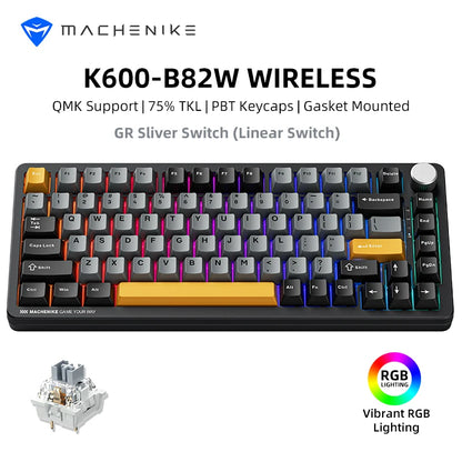 Teclado Mecânico Gamer MACHENIKE K600G RGB 75% Sem Fio