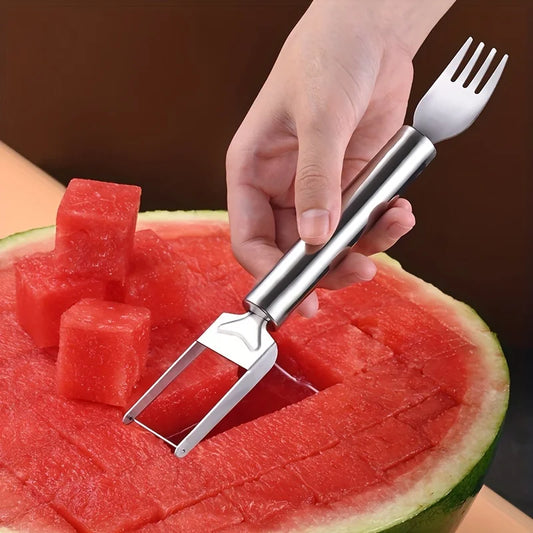 Cortador de Melancia 2 em 1 de Aço Inoxidável com Garfo Duplo