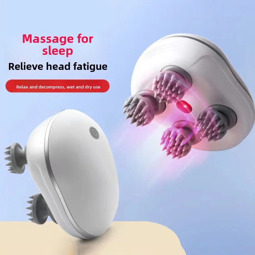 Massageador Elétrico de Couro Cabeludo com 4 Cabeças Rotativas