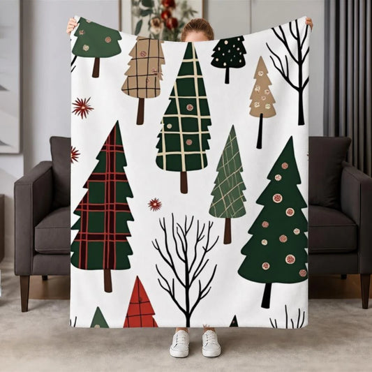 Manta Flanelada de Natal com Estampa de Árvore Natalina – Cobertor Macio e Quente para Sofá e Cama