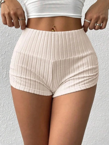 Short Feminino Canelado de Cintura Alta – Modelo Slim com Tecido Elástico para Dormir, Academia, Yoga, Fitness e Uso Casual
