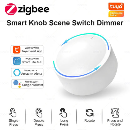 Interruptor Inteligente ZigBee Tuya com Botão Giratório para Automação Residencial