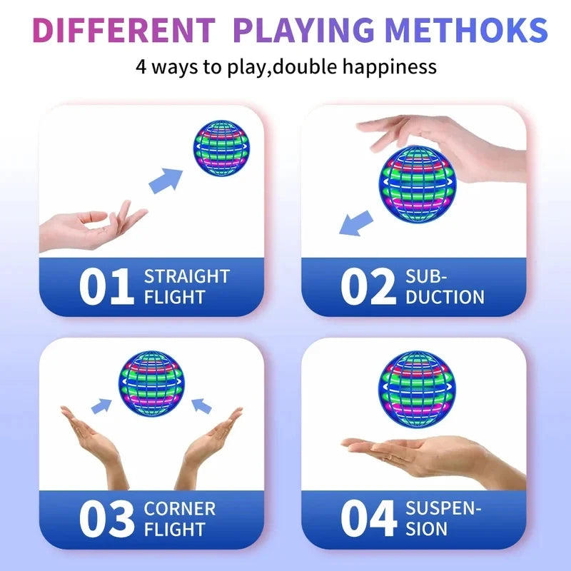 Auto Spinning LED UFO Flying Ball Floating Magic Flying Orb Outdoor Sports Toy Children Birthday Gift