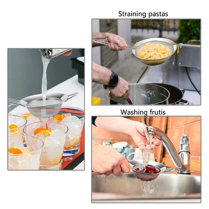1-4 Peças de Peneira de Malha Fina em Aço Inoxidável – Peneirador de Farinha com Cabo para Confeitaria e Cozinha