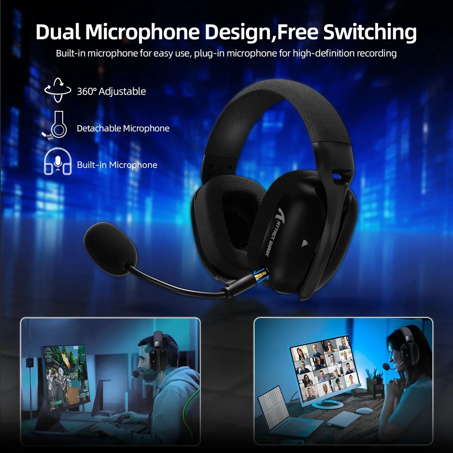Headset Gamer ATTACK SHARK L80PRO Sem Fio 2.4G/Bluetooth para PC, PS5, Switch e Xbox