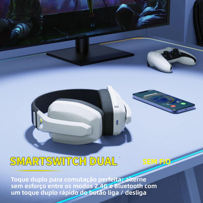 Headset Gamer BINNUNE BW06 Sem Fio 2.4G/Bluetooth com Microfone para PC, PS5, PS4 e Mac