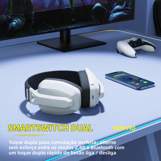 Headset Gamer BINNUNE BW06 Sem Fio 2.4G/Bluetooth com Microfone para PC, PS5, PS4 e Mac
