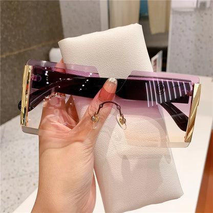 Óculos de Sol Feminino Oversized Sem Armação – Modelo Fashion Retrô com Lentes Degradê e Proteção UV
