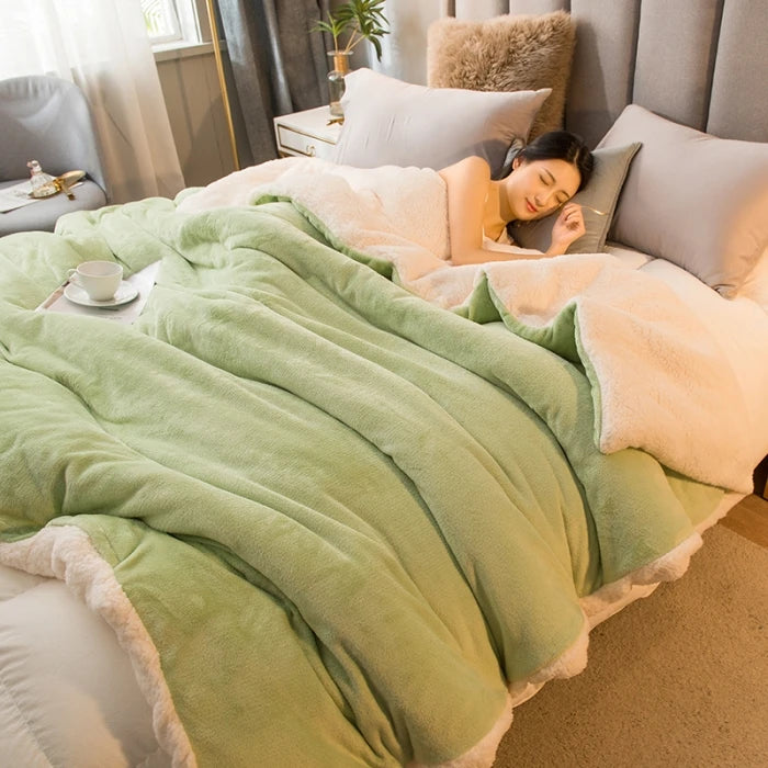 Manta de Lã Quente para Inverno – Cobertor Dupla Face para Cama de Casal, Acampamento e Decoração