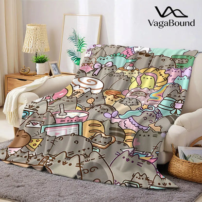 Cobertor Flanelado Fofo de Gato Pusheen – Manta Macia e Aconchegante para Sofá e Decoração