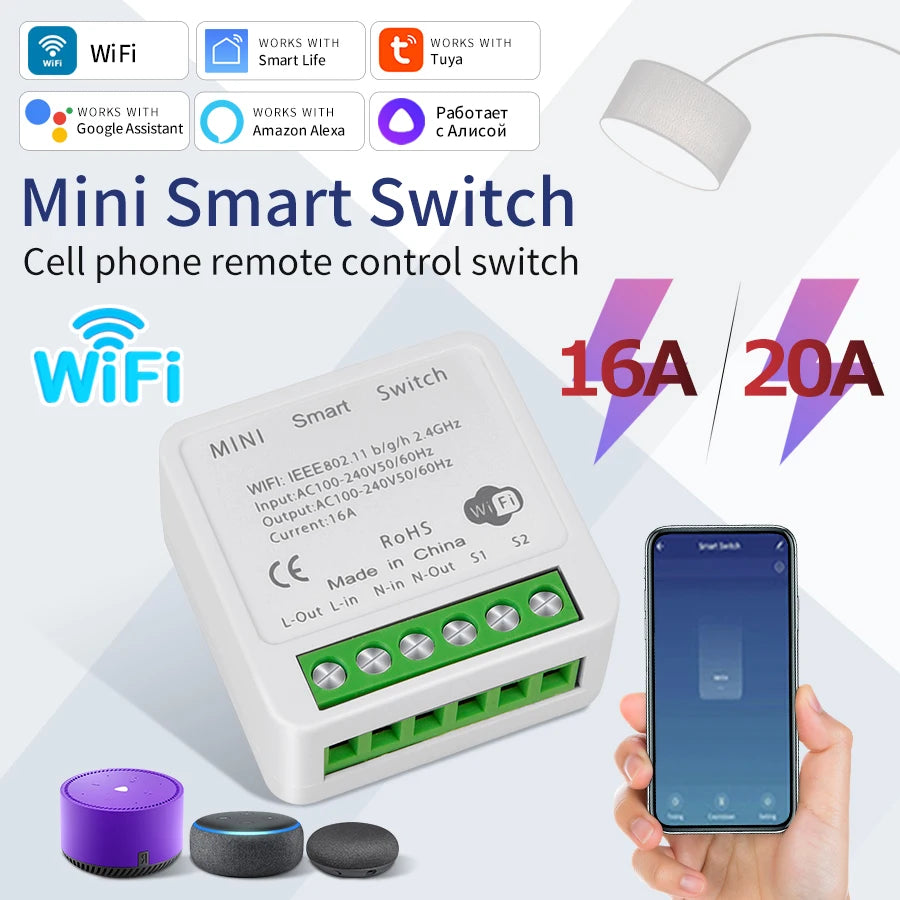 Interruptor Inteligente WiFi Tuya 16A/20A com Controle por App e Voz