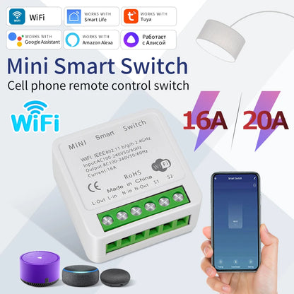 Interruptor Inteligente WiFi Tuya 16A/20A com Controle por App e Voz