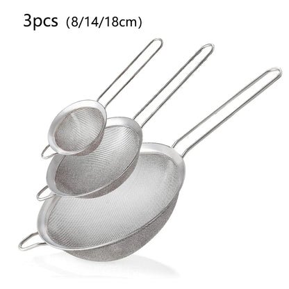1-4 Peças de Peneira de Malha Fina em Aço Inoxidável – Peneirador de Farinha com Cabo para Confeitaria e Cozinha