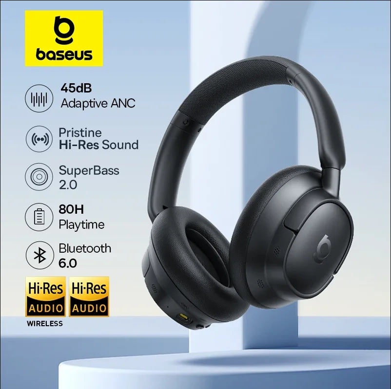 Baseus EH10 NC – Headphone Bluetooth com ANC Adaptativo, Hi-Res LDAC e Até 80h de Bateria