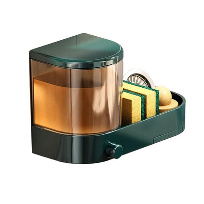 Dispenser de Sabonete de Parede com Suporte para Esponja e Bandeja de Drenagem – Recipiente para Detergente Líquido à Prova d’Água