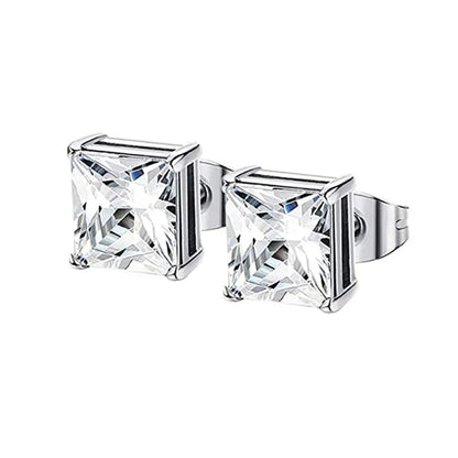 1-2 Pares de Brincos de Pino em Aço Inoxidável 316L Hipoalergênico com Zircônia CZ – Modelo Quadrado e Redondo Unissex (3-8 mm)