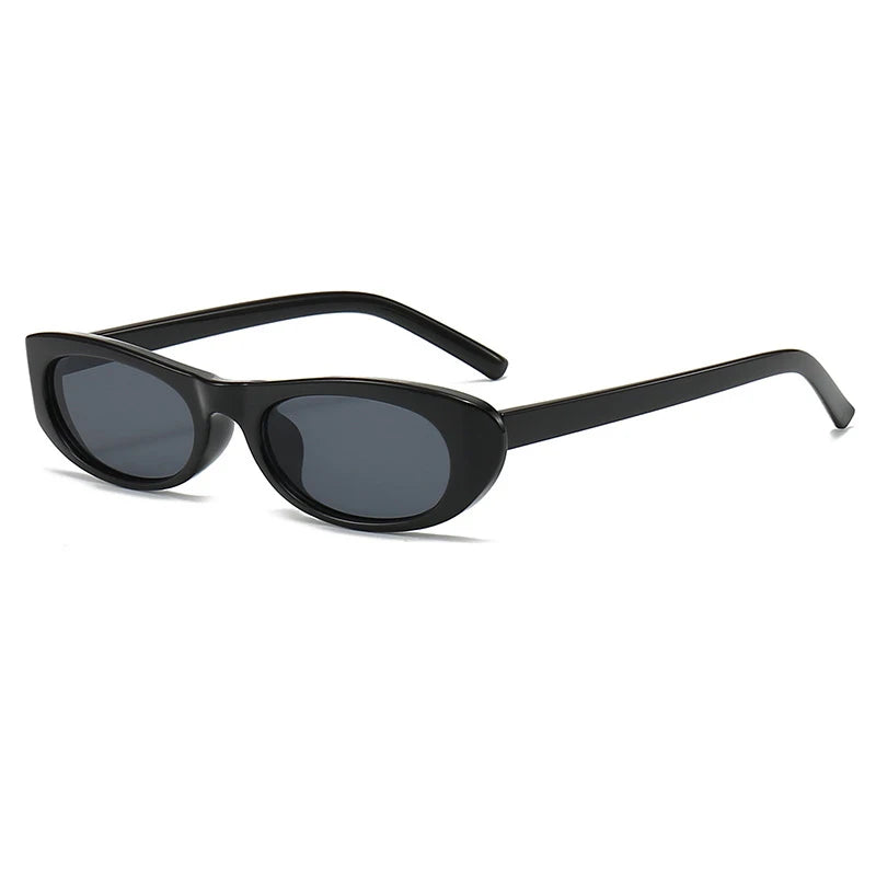 Óculos de Sol Feminino Retrô Oval – Armação Pequena Preta Fashion com Proteção UV400 e Estilo Vintage