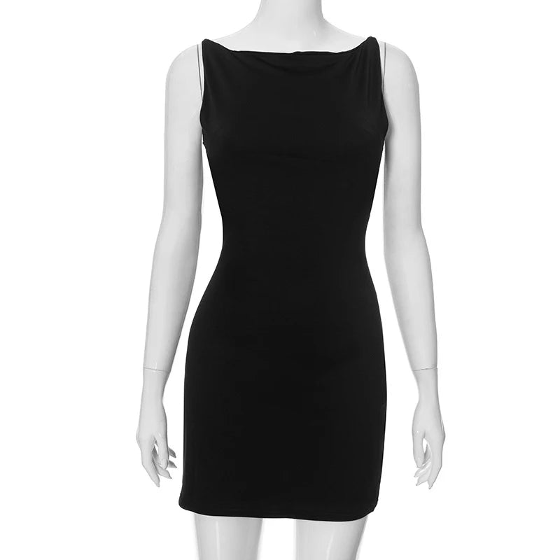 Vestido Curto de Festa Sem Mangas com Decote Redondo e Modelagem em Linha A para Verão