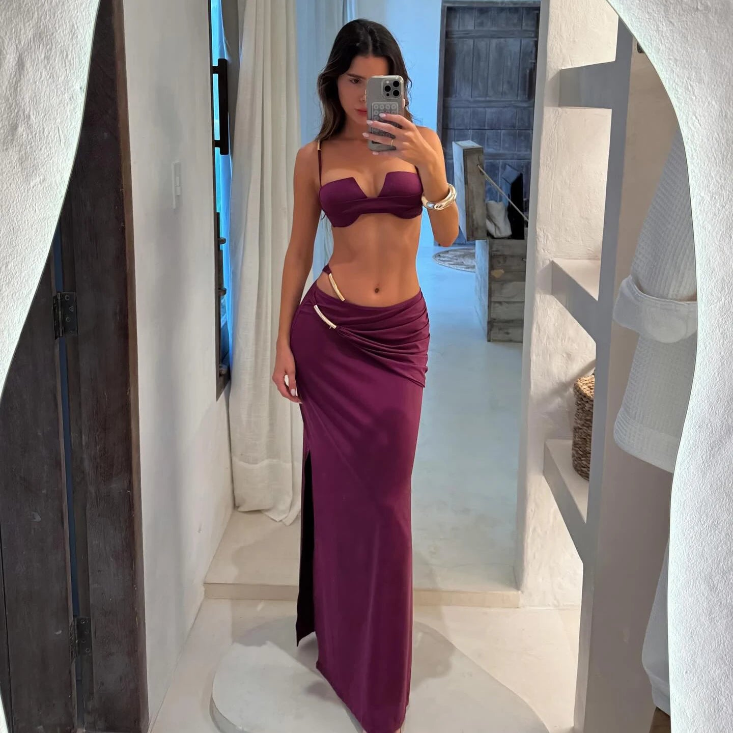 3Pcs Shiny Button Bikini Set 2025 Bandeau Biquini Women Sexy Swimsuit Push Up Swimwear Female Mini Skirt Bathing Suit Beachwear