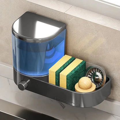 Dispenser de Sabonete de Parede com Suporte para Esponja e Bandeja de Drenagem – Recipiente para Detergente Líquido à Prova d’Água