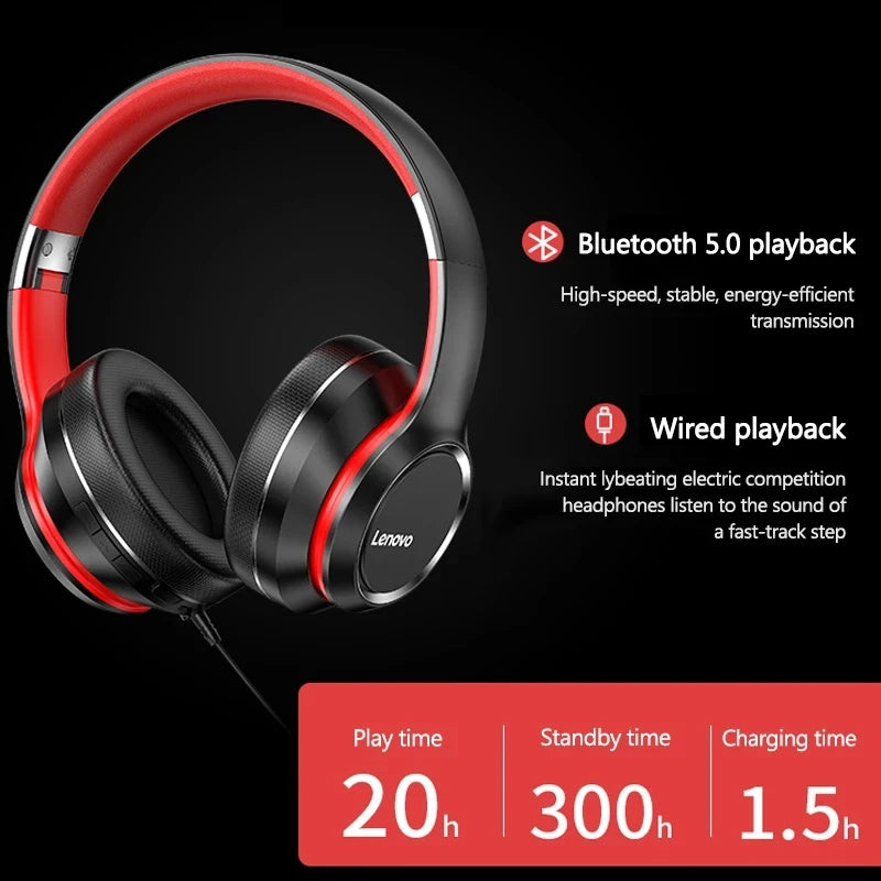 Headphone Lenovo HD200 Bluetooth Dobrável com ANC, HiFi e Som Gamer