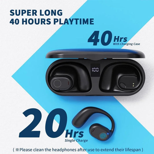 Fone Open Ear UYUXIO Bluetooth 6.0 Esportivo com Display e 40h de Bateria