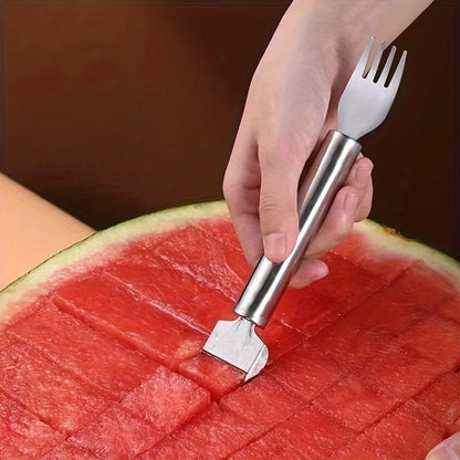 Cortador de Melancia 2 em 1 de Aço Inoxidável com Garfo Duplo