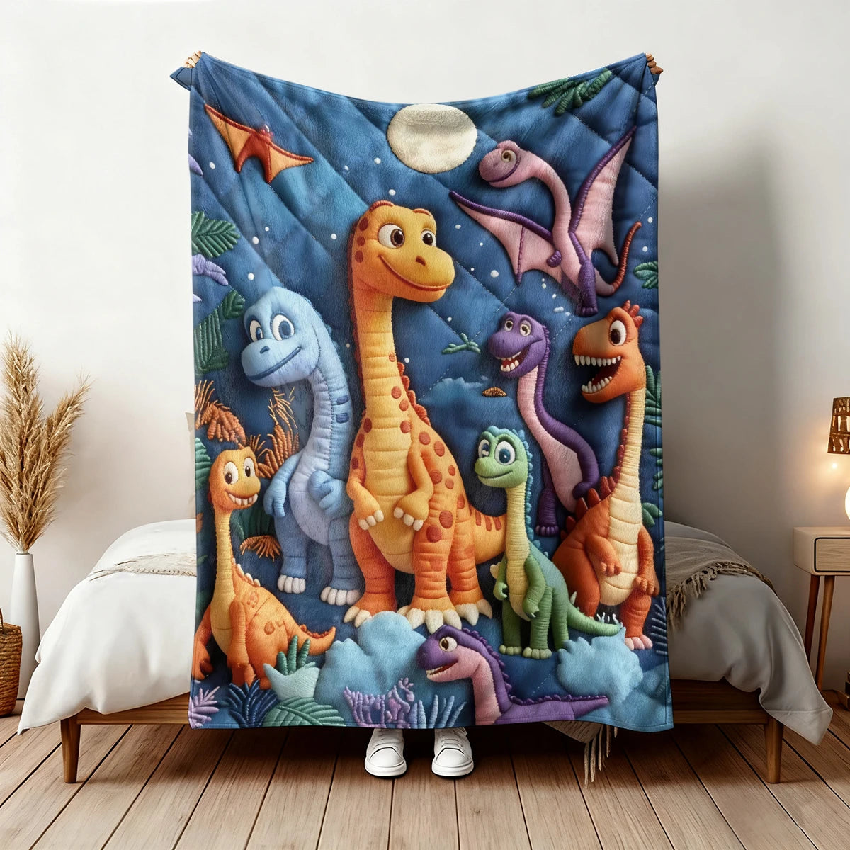 Manta Fleece Infantil VIKAMA com Estampa 3D de Dinossauro Jurassic – Cobertor Fofo para Crianças e Decoração de Quarto