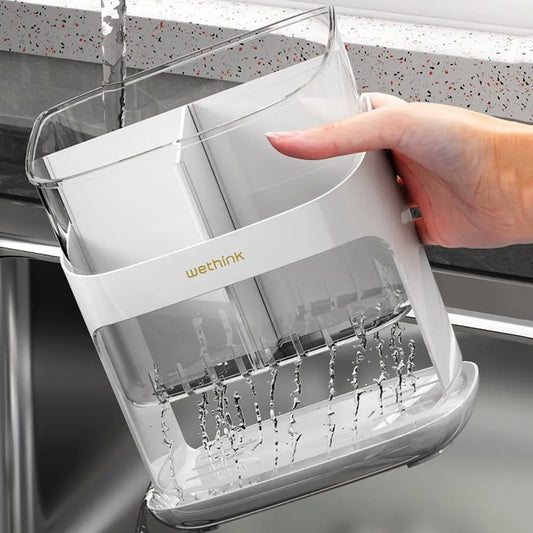 Porta Hashis e Utensílios de Cozinha com Bandeja de Drenagem Removível