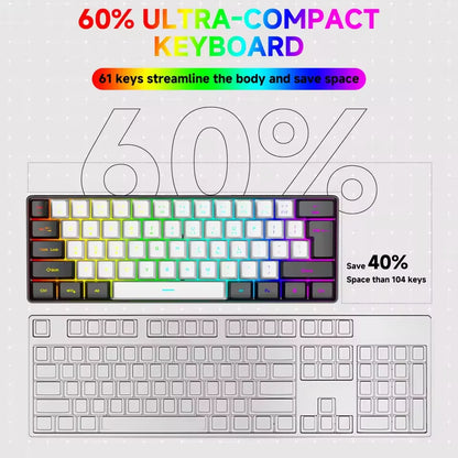 Teclado Mecânico Mini K61 RGB 61 Teclas com Fio