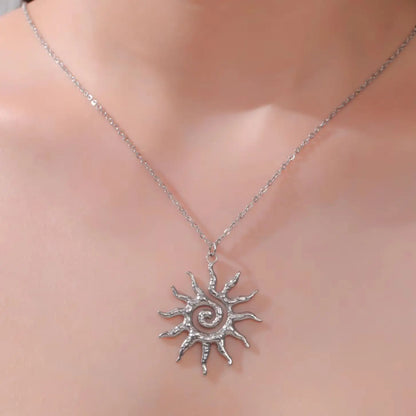 Colar Lucktune Vintage Chic com Pingente de Sol – Colar Espiral Sobrenatural em Aço Inoxidável para Mulheres