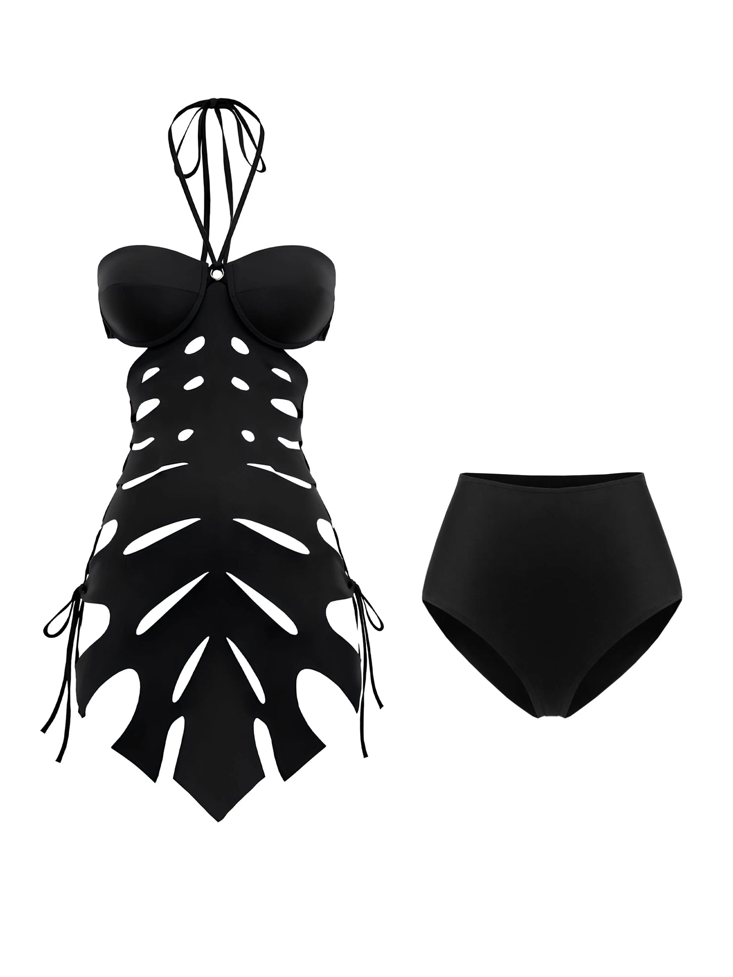 2026 New Arrival Chic Black Structured Swimsuit Deep V-Neck Cut-Out Design Perfect for Beach Wear Pool Parties Summer Beachwear