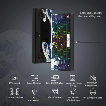Teclado Mecânico Gamer com Tela OLED e RGB