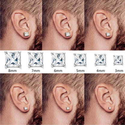1-2 Pares de Brincos de Pino em Aço Inoxidável 316L Hipoalergênico com Zircônia CZ – Modelo Quadrado e Redondo Unissex (3-8 mm)