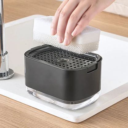 Dispenser de Sabonete com Pressão e Suporte para Esponja – Recipiente Automático para Detergente Líquido e Espuma de Cozinha e Banheiro