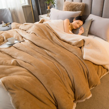 Manta de Lã Quente para Inverno – Cobertor Dupla Face para Cama de Casal, Acampamento e Decoração