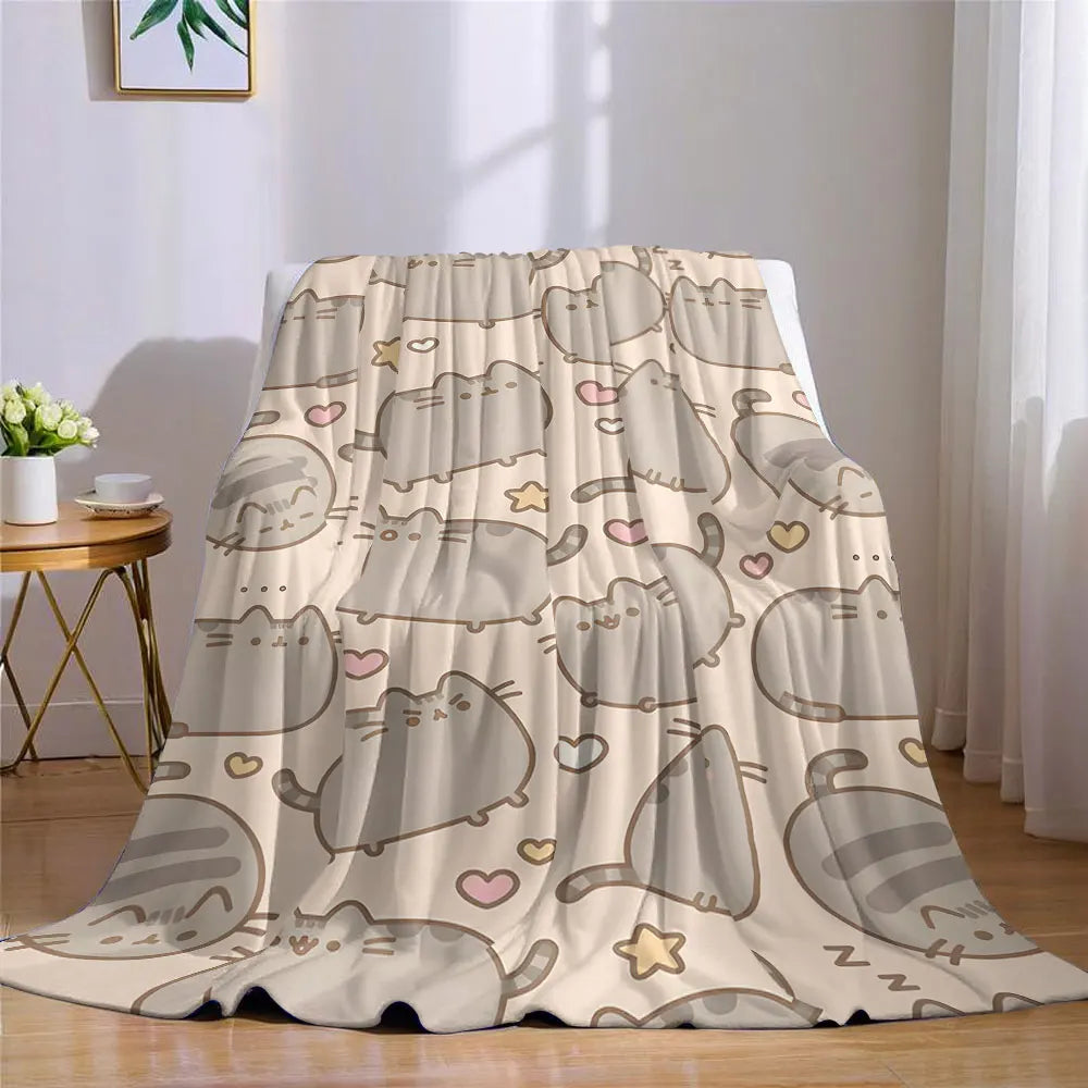 Cobertor Flanelado Fofo de Gato Pusheen – Manta Macia e Aconchegante para Sofá e Decoração