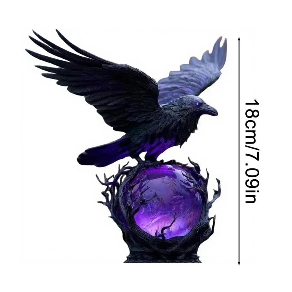 Creative Gothic Raven LED Lamp Sculpture Purple Glow Sphere Mysterious Decor for Dark Art Unique Desk Night Light Ornament