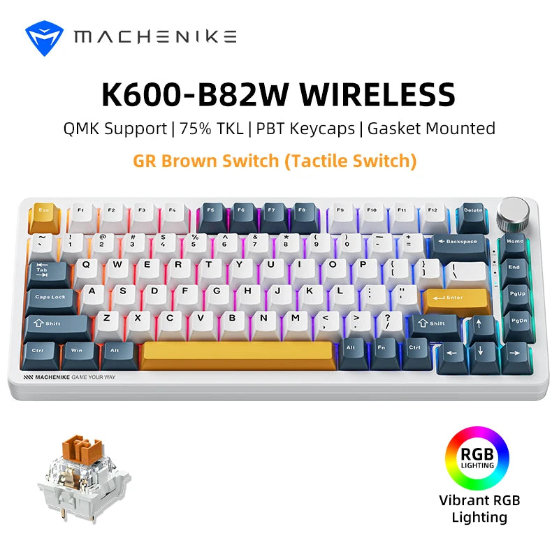 Teclado Mecânico Gamer MACHENIKE K600G RGB 75% Sem Fio