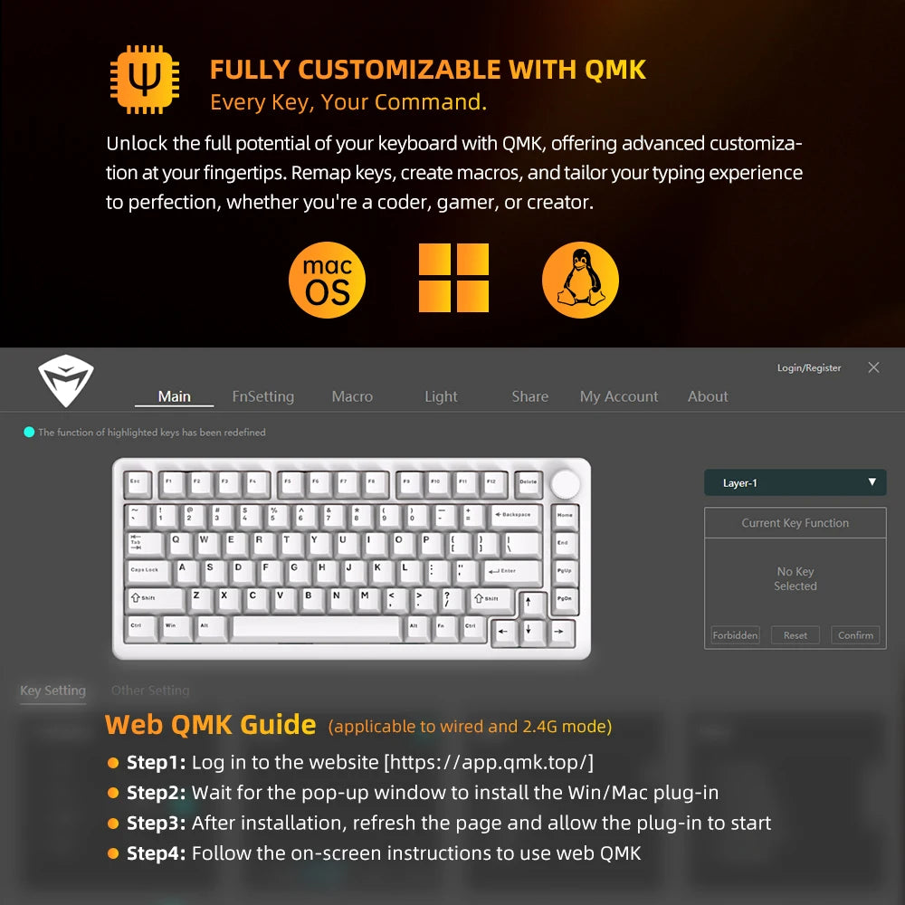 Teclado Mecânico Gamer MACHENIKE K600G RGB 75% Sem Fio