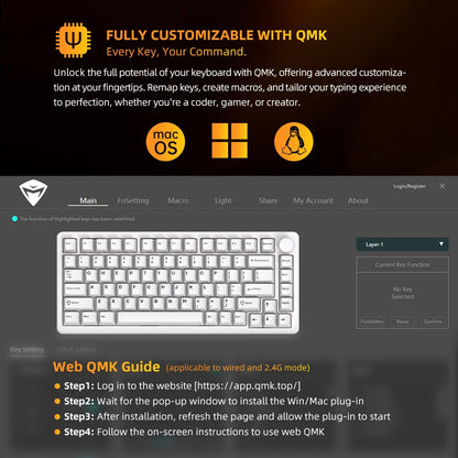 Teclado Mecânico Gamer MACHENIKE K600G RGB 75% Sem Fio