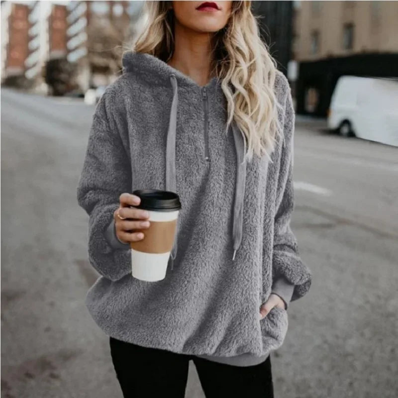 Suéter Feminino de Manga Longa com Capuz – Casaco Monocromático Fashion para Looks Modernos e Elegantes