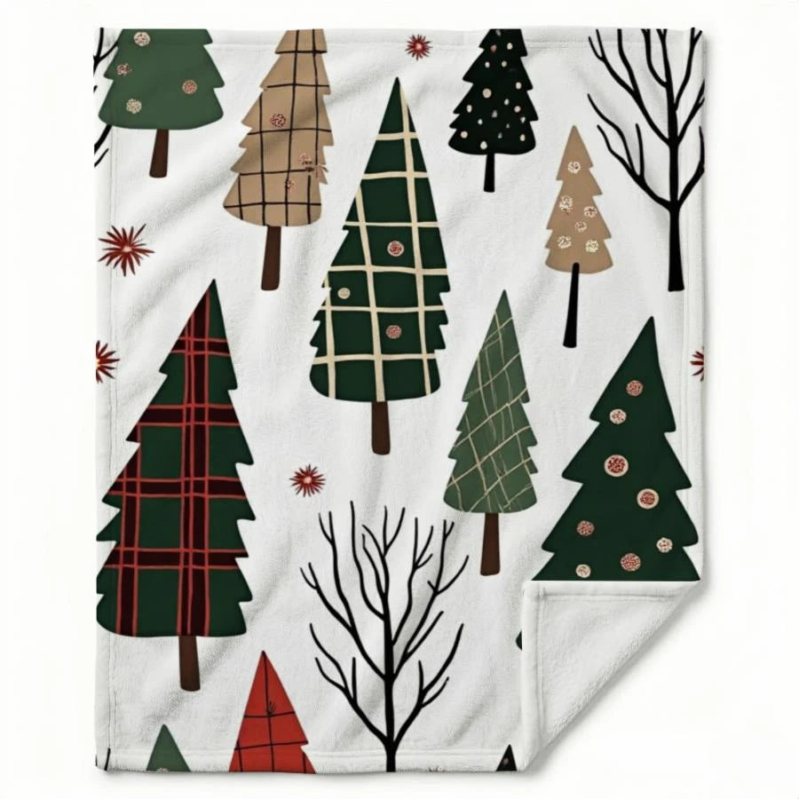 Manta Flanelada de Natal com Estampa de Árvore Natalina – Cobertor Macio e Quente para Sofá e Cama