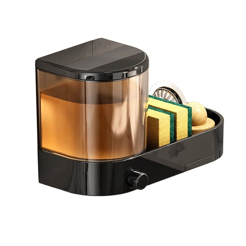 Dispenser de Sabonete de Parede com Suporte para Esponja e Bandeja de Drenagem – Recipiente para Detergente Líquido à Prova d’Água