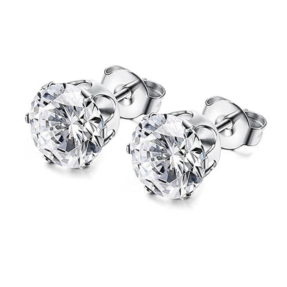 1-2 Pares de Brincos de Pino em Aço Inoxidável 316L Hipoalergênico com Zircônia CZ – Modelo Quadrado e Redondo Unissex (3-8 mm)