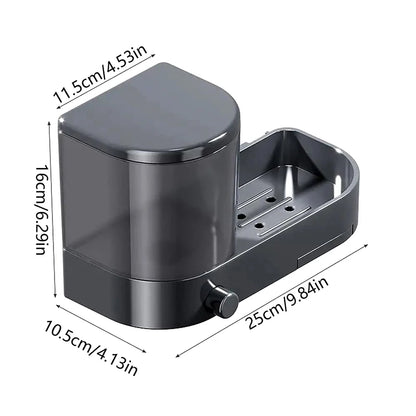 Dispenser de Sabonete de Parede com Suporte para Esponja e Bandeja de Drenagem – Recipiente para Detergente Líquido à Prova d’Água