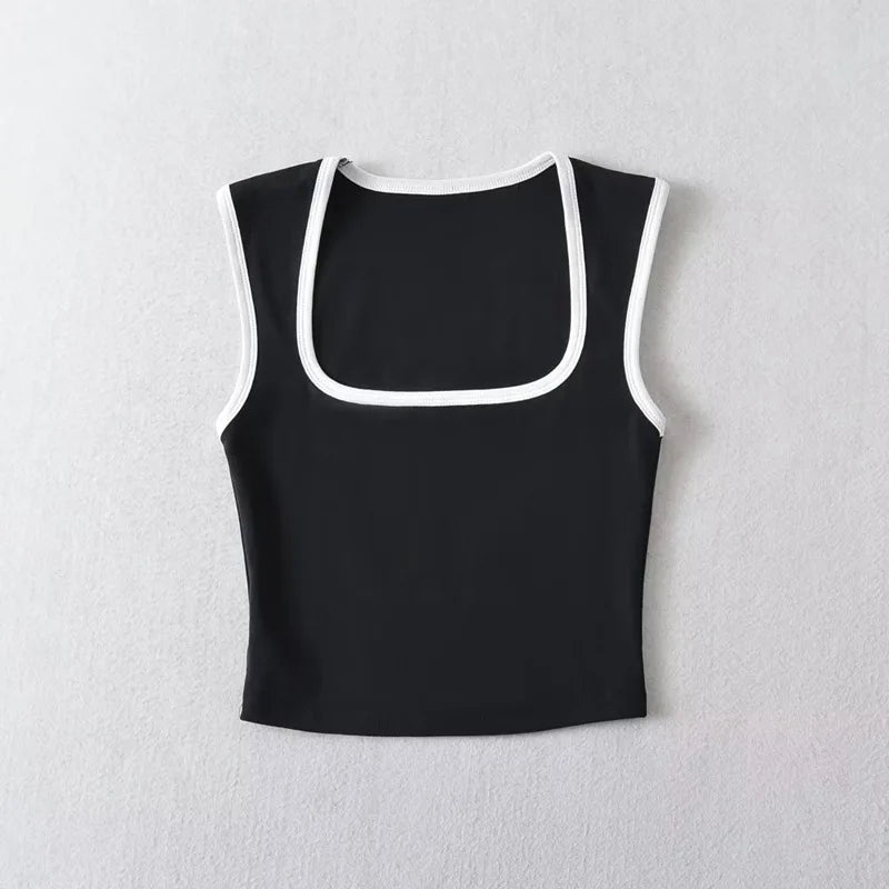 Top Feminino Y2K Streetwear – Regata Slim Cropped com Gola Quadrada e Design Casual Fashion