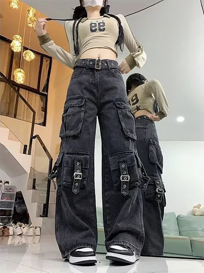 Calça Jeans Feminina Retrô Americana – Modelo Reta e Pantalona de Cintura Casual, Estilo Streetwear Fashion e Moderno